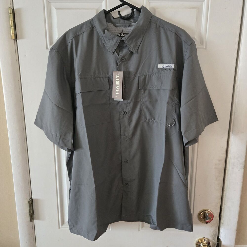 NWT HABIT Mountain River Shirt Gray Short Sleeve UPF 40 Mens XL Fishing Outdoor